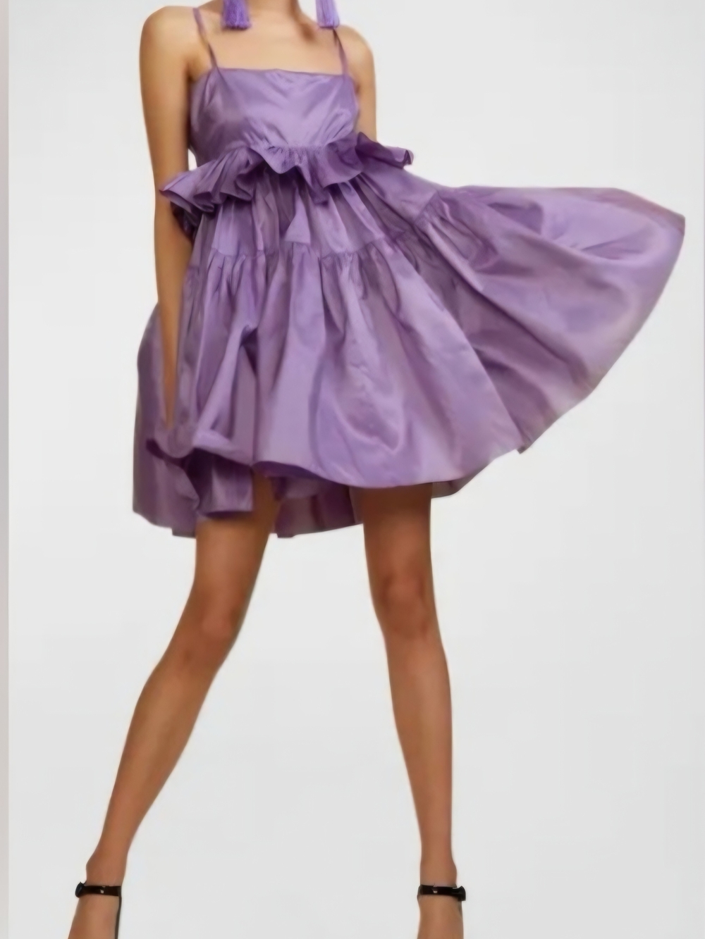 Cynthia Rowley Lavender Ruffle-Tiered Spaghetti Strap Dress
